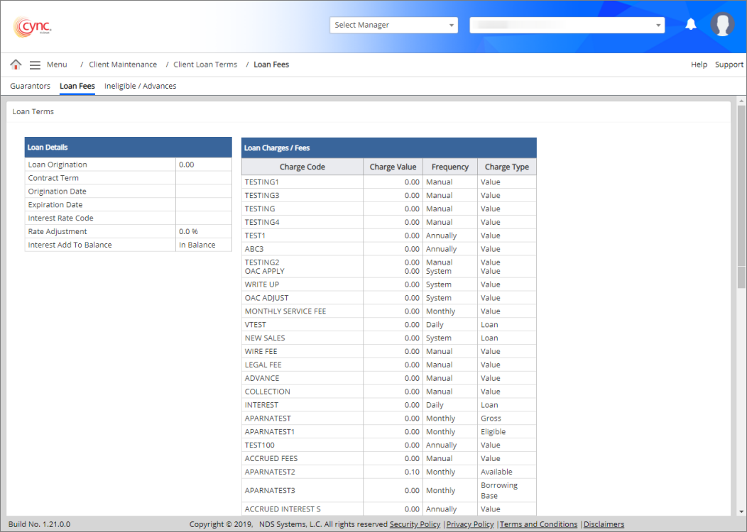 Loan Fees page